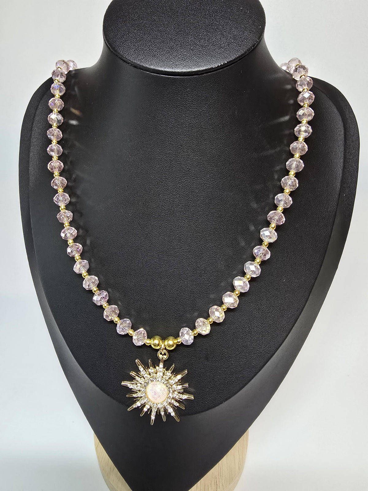 Pink Glass Beaded Sunburst Necklace