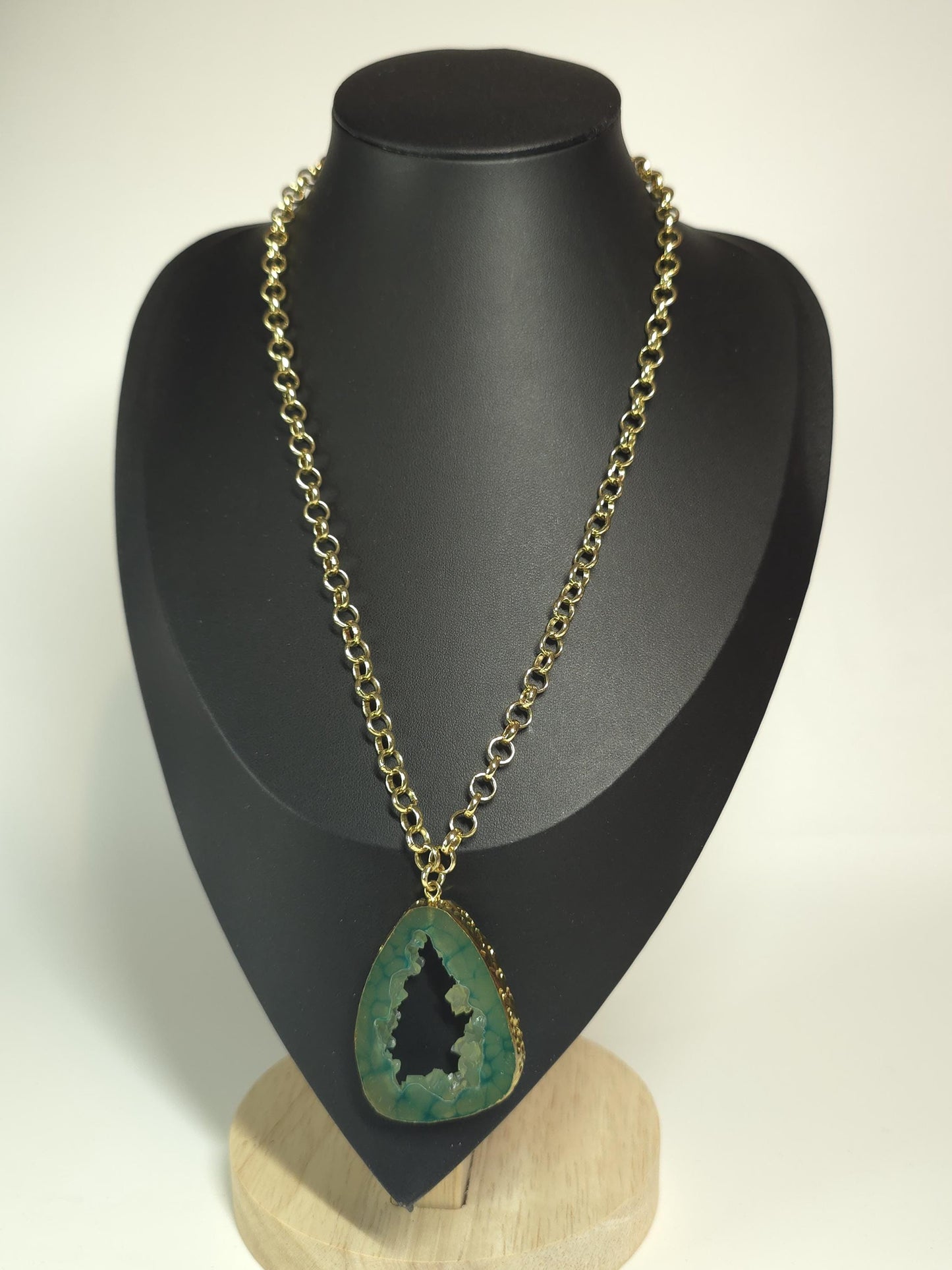 Green Resin Geode Pendant Necklace | Gold-Tone Chain, Statement Jewelry