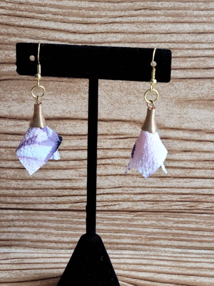 Handmade Fabric Petal Earrings – Lightweight Boho Dangle, Gift for Her