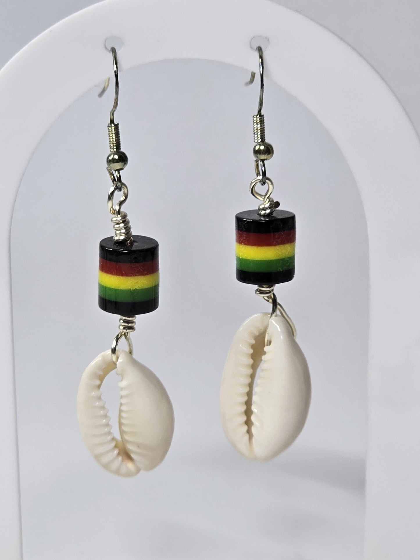Cowrie Shell Earrings | Red Black Green Earrings | Afrocentric Handmade Jewelry
