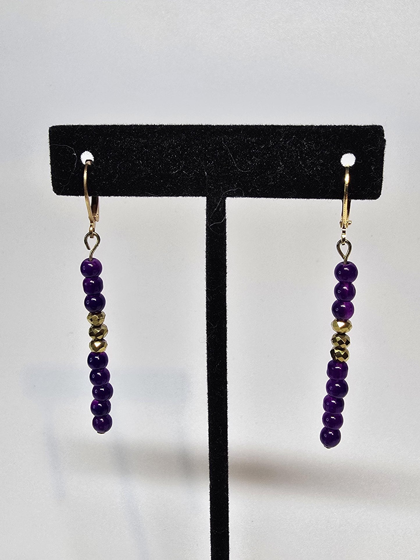 Purple Beaded Jewelry Set, Gold Accent Necklace, Bracelet, Earrings