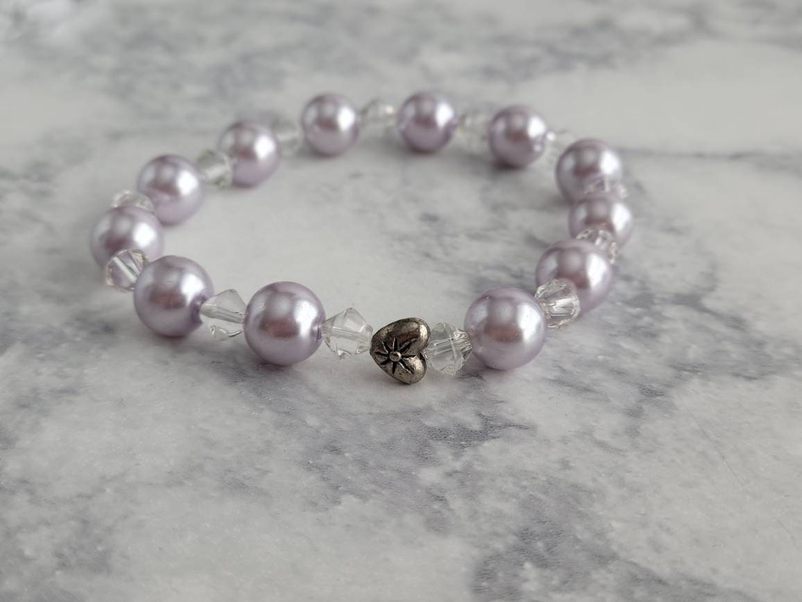 Lavender heart charm bracelet set