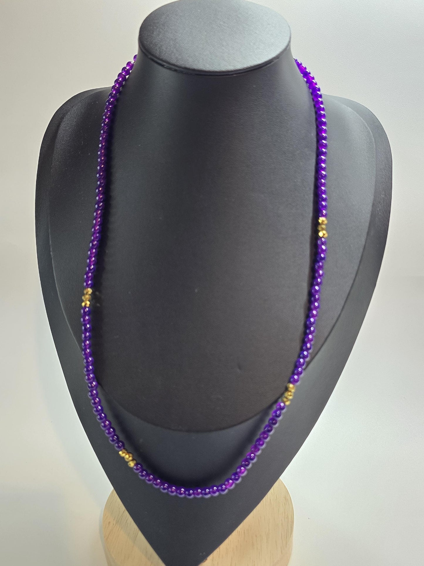 Purple Beaded Jewelry Set, Gold Accent Necklace, Bracelet, Earrings