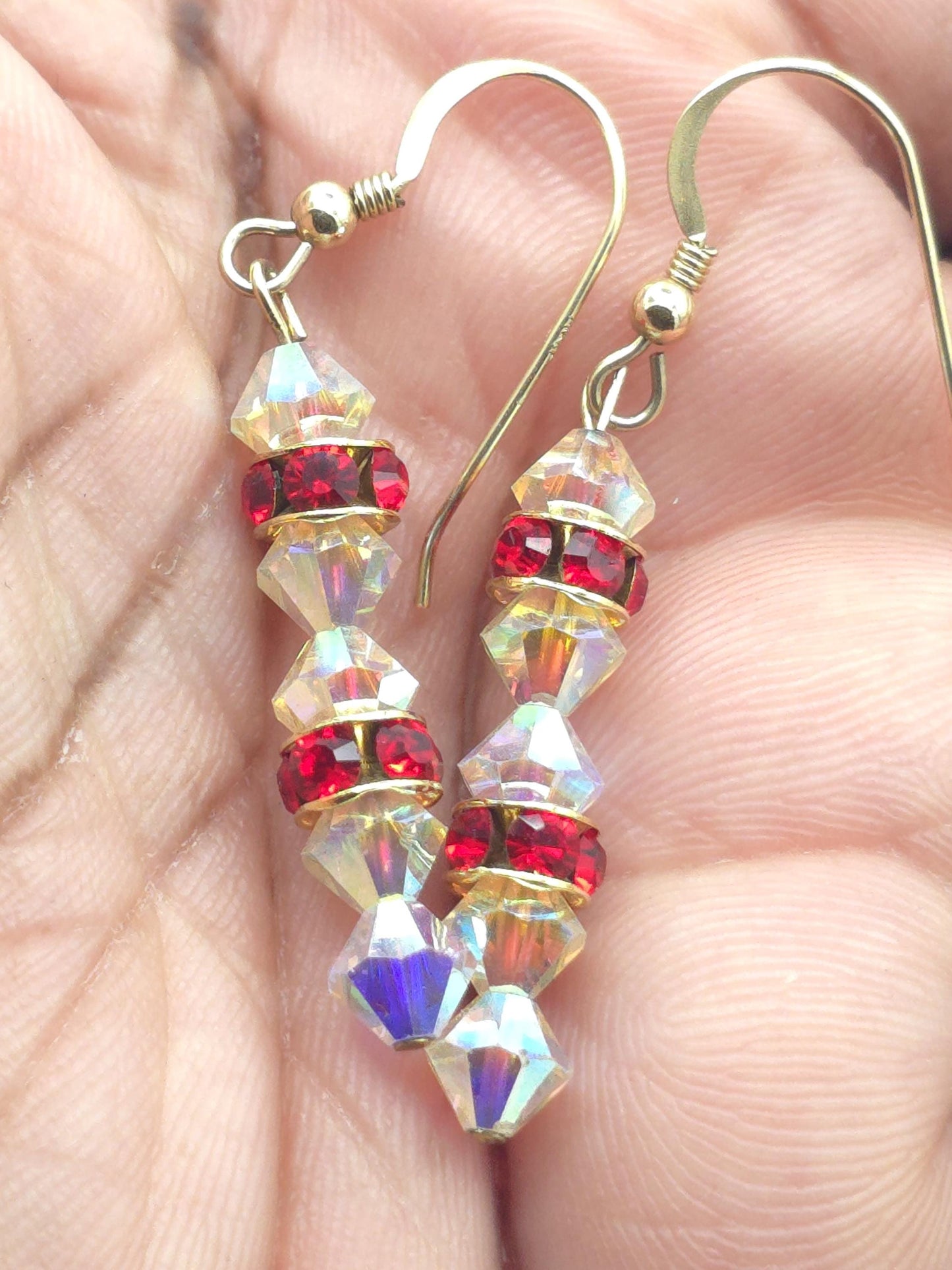 Gold Red Crystal Earrings | Handmade Dangle Earrings | Sparkle Jewelry