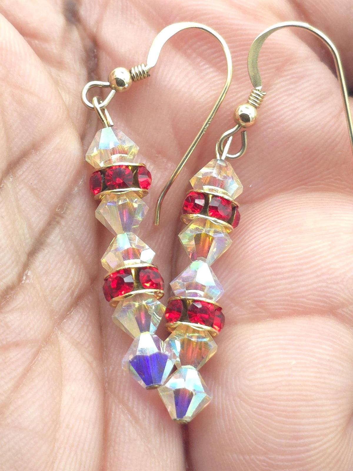 Gold Red Crystal Earrings