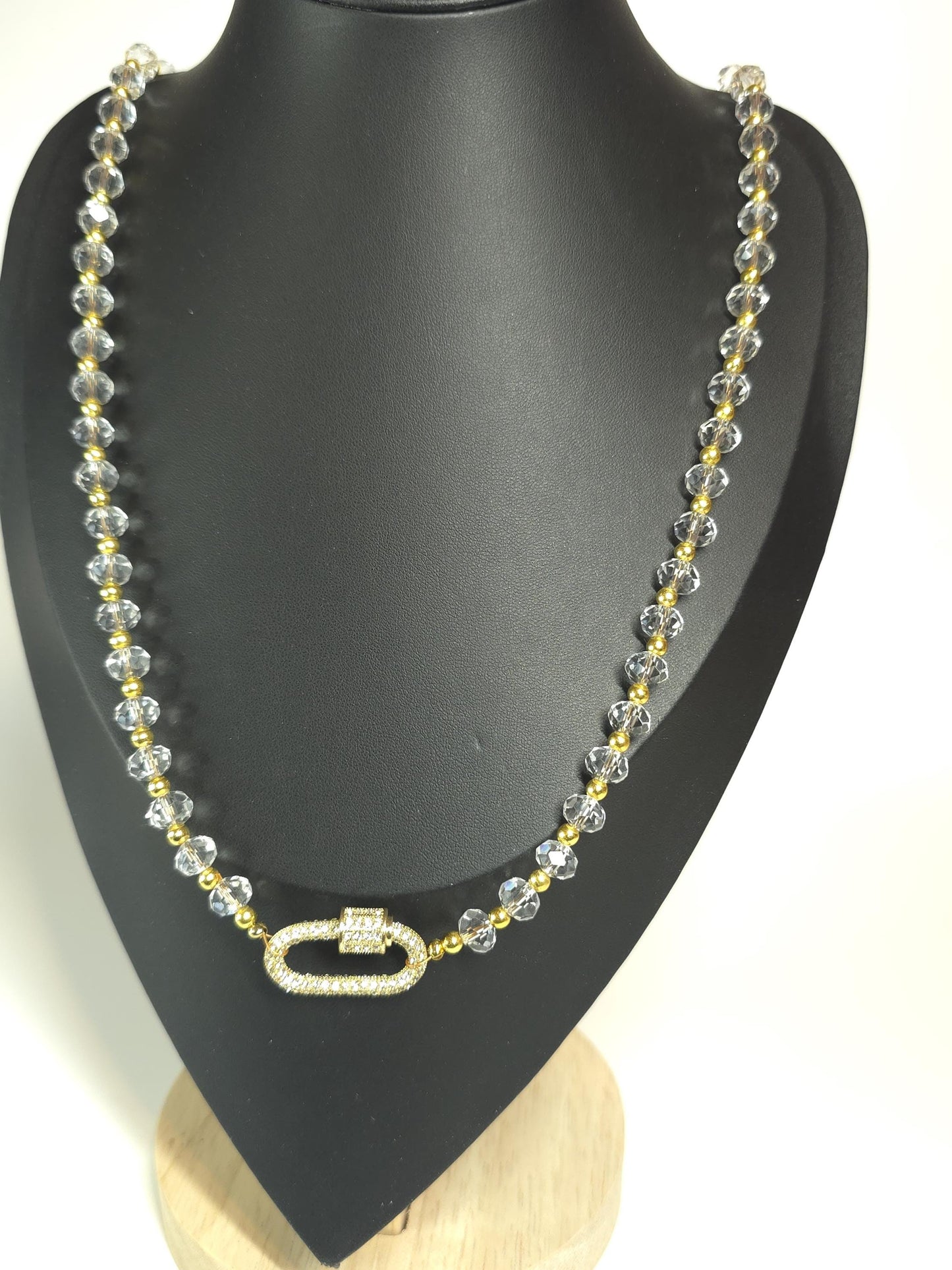 Clear Glass Bead Necklace | Gold Pavé Clasp Necklace | Handmade Statement Jewelry | One of a Kind