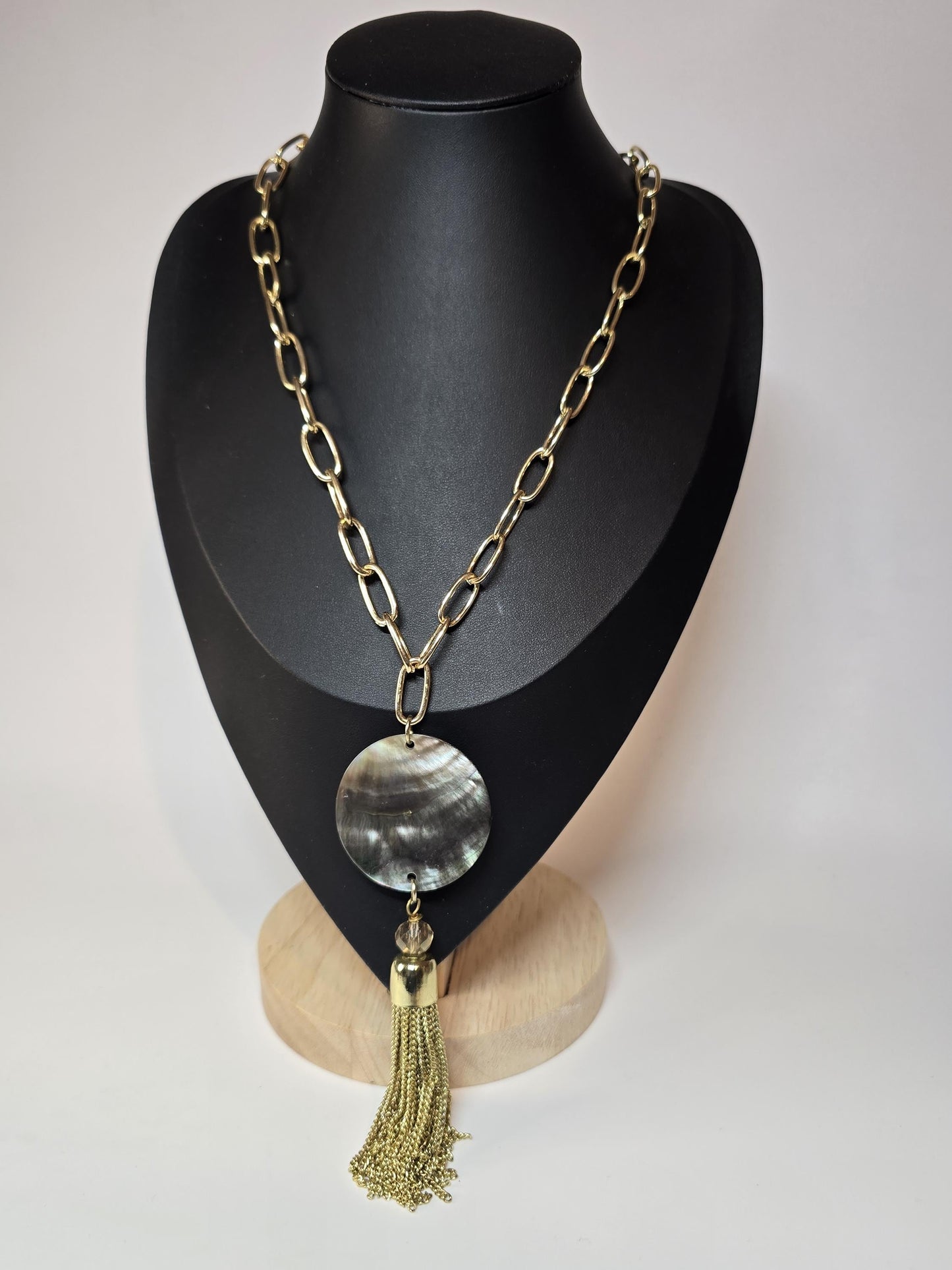 Mother of Pearl Necklace with Gold Tassel | Coastal Statement Jewelry