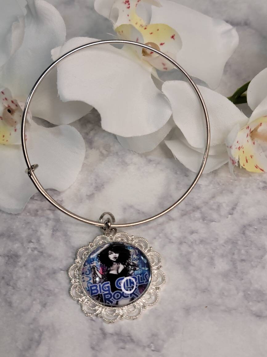 Bangle charm Bracelet/Blue Fluffy Girls Rock charm bracelet/Blue Bracelet Stack