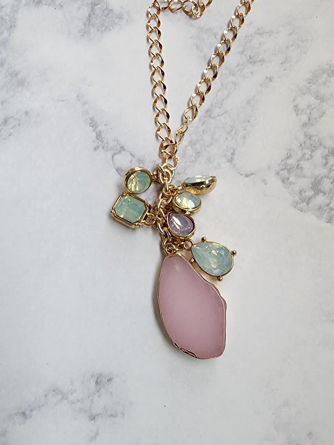 Pink Stone Cluster Pendant Necklace