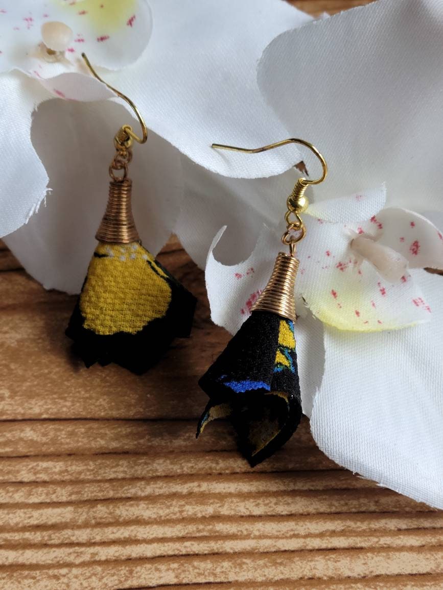 Handmade Fabric Petal Earrings – Lightweight Boho Dangle, Gift for Her