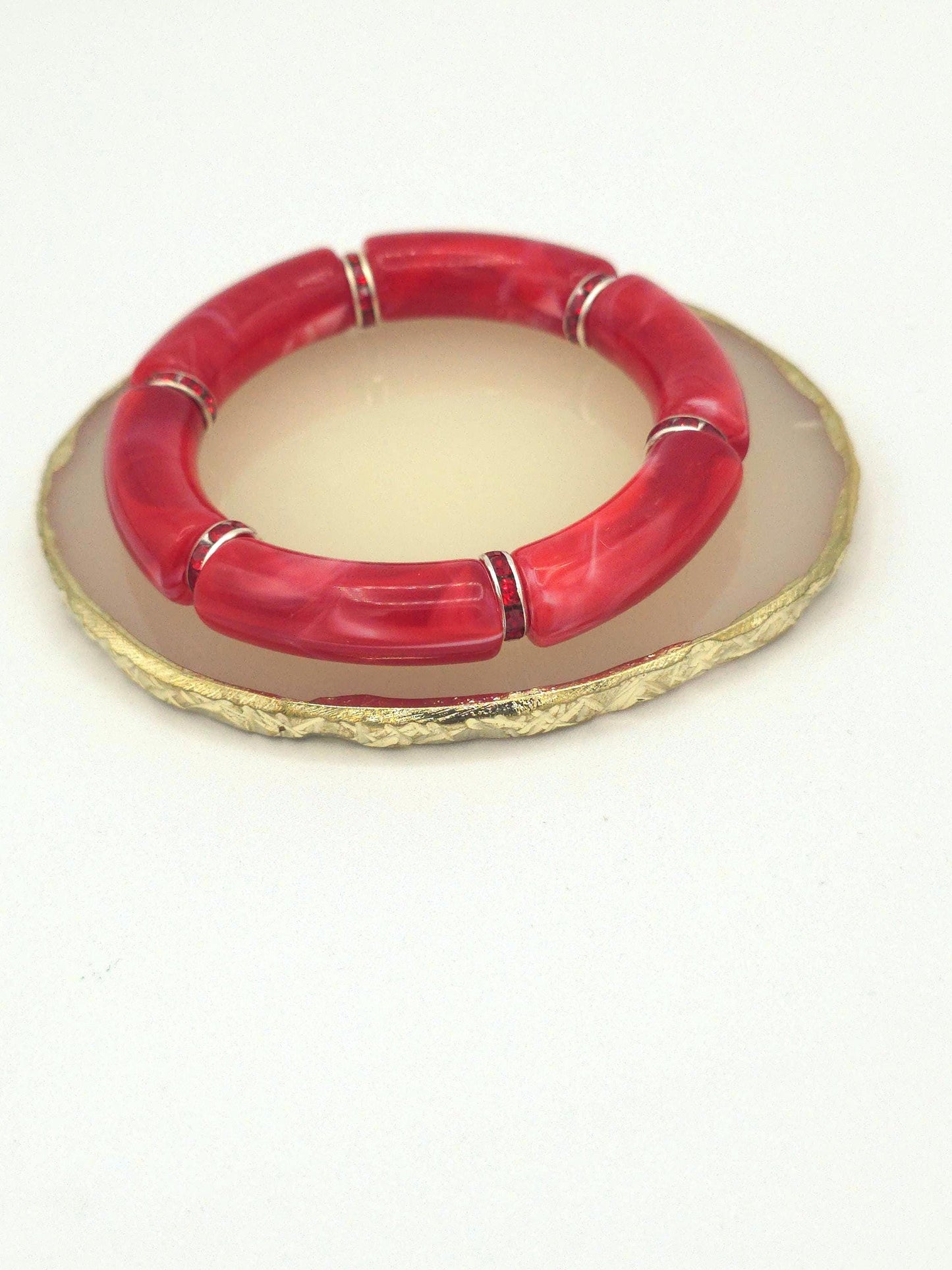 Chunky Acrylic Tube Bracelet | Colorful Statement Stretch Bracelet | Beaded Luxe Jewelry