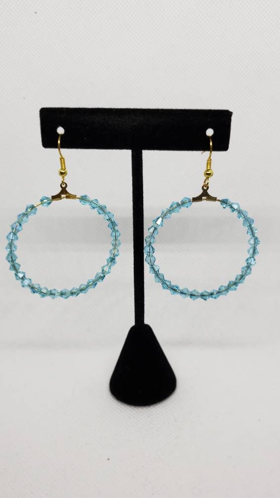 Blue Crystal Beaded Hoop Earrings
