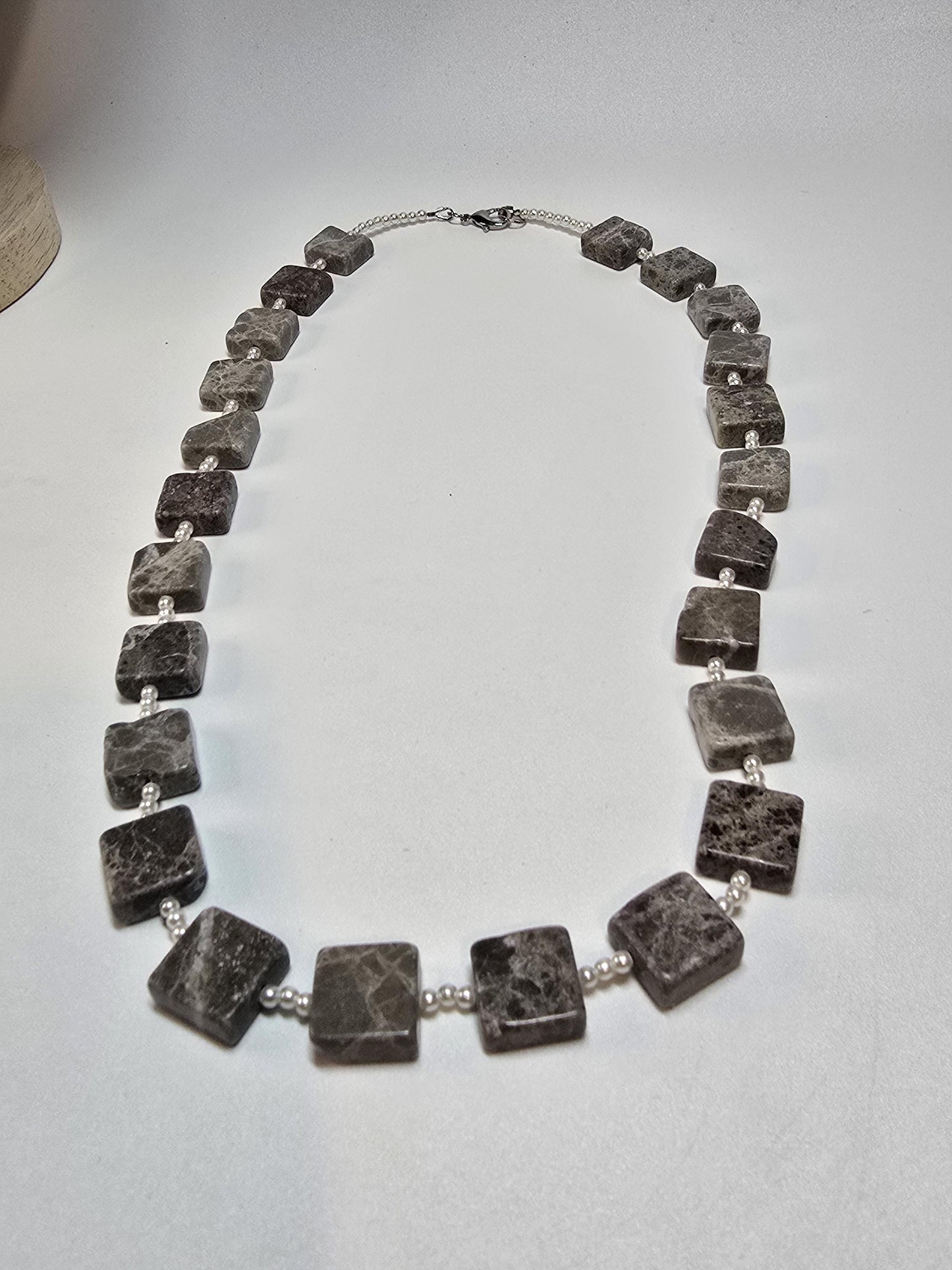 Gray Stone Beaded Necklace – 24 Inch Statement Jewelry