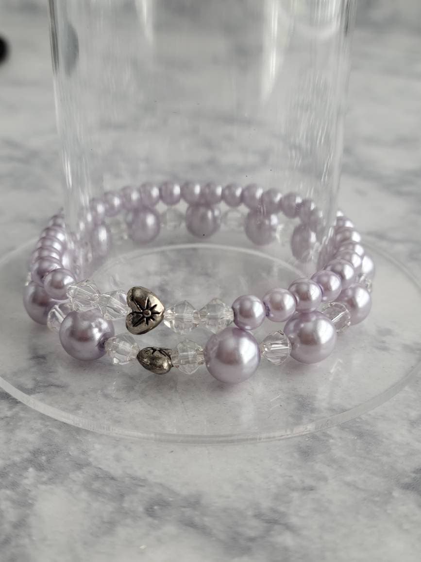 Lavender heart charm bracelet set