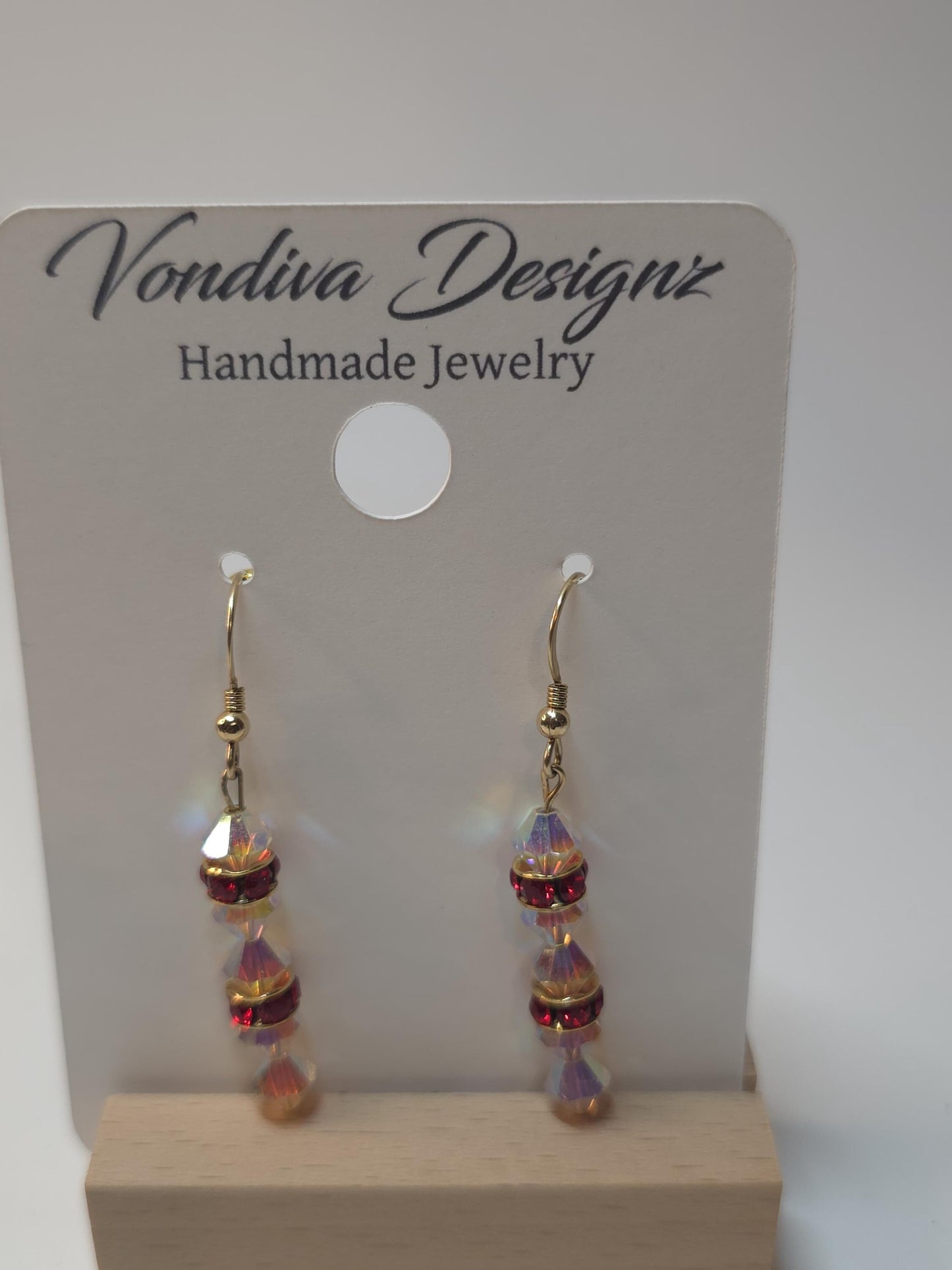 Gold Red Crystal Earrings | Handmade Dangle Earrings | Sparkle Jewelry