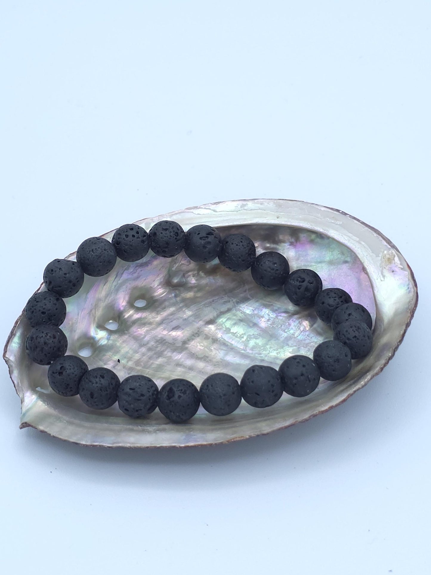 Matte Black Lava Stone Bracelet Stack | Unisex Stretch Jewelry