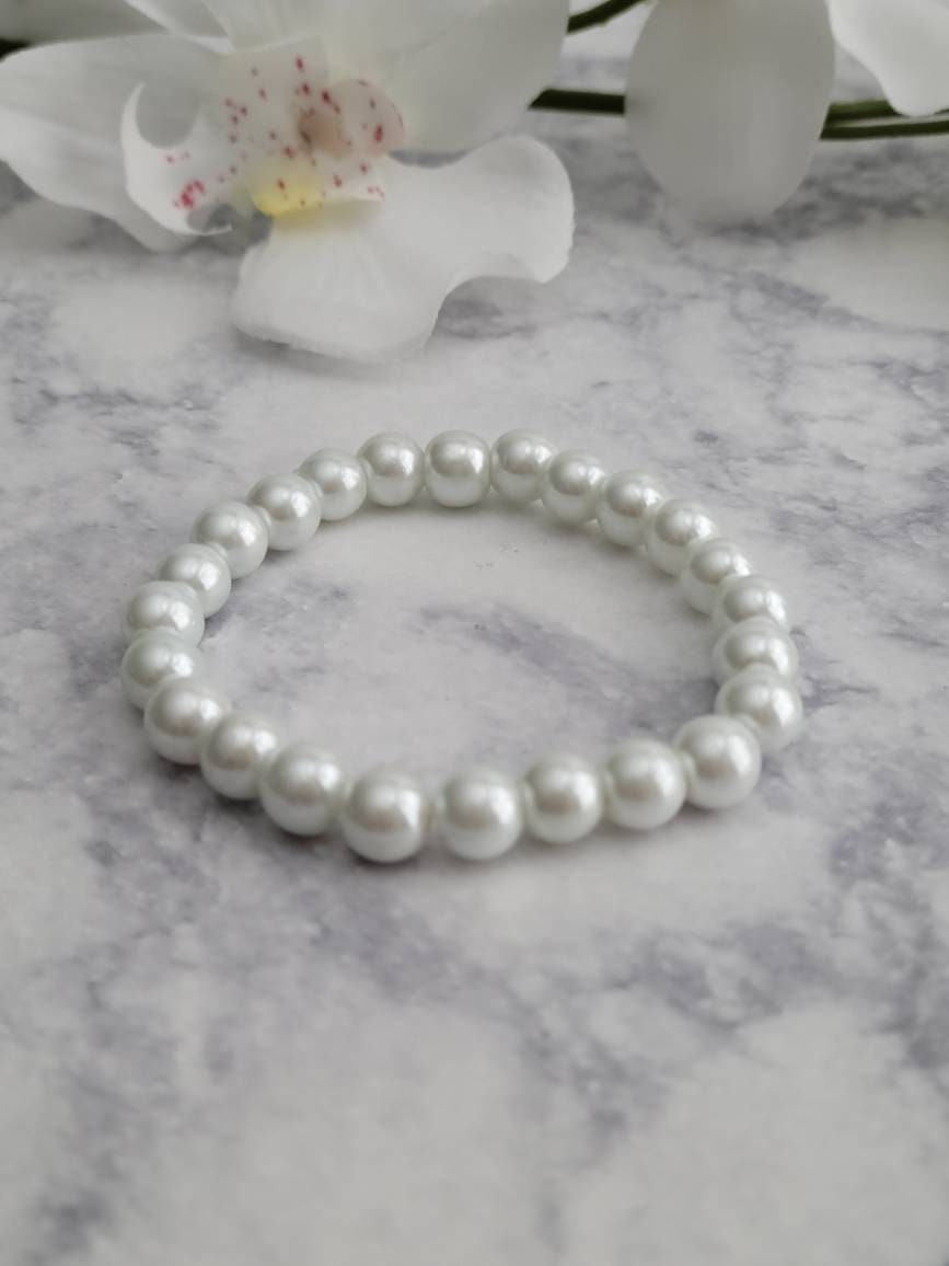 Handmade White Pearl Double Strand Bracelet | Rhinestone Spacers