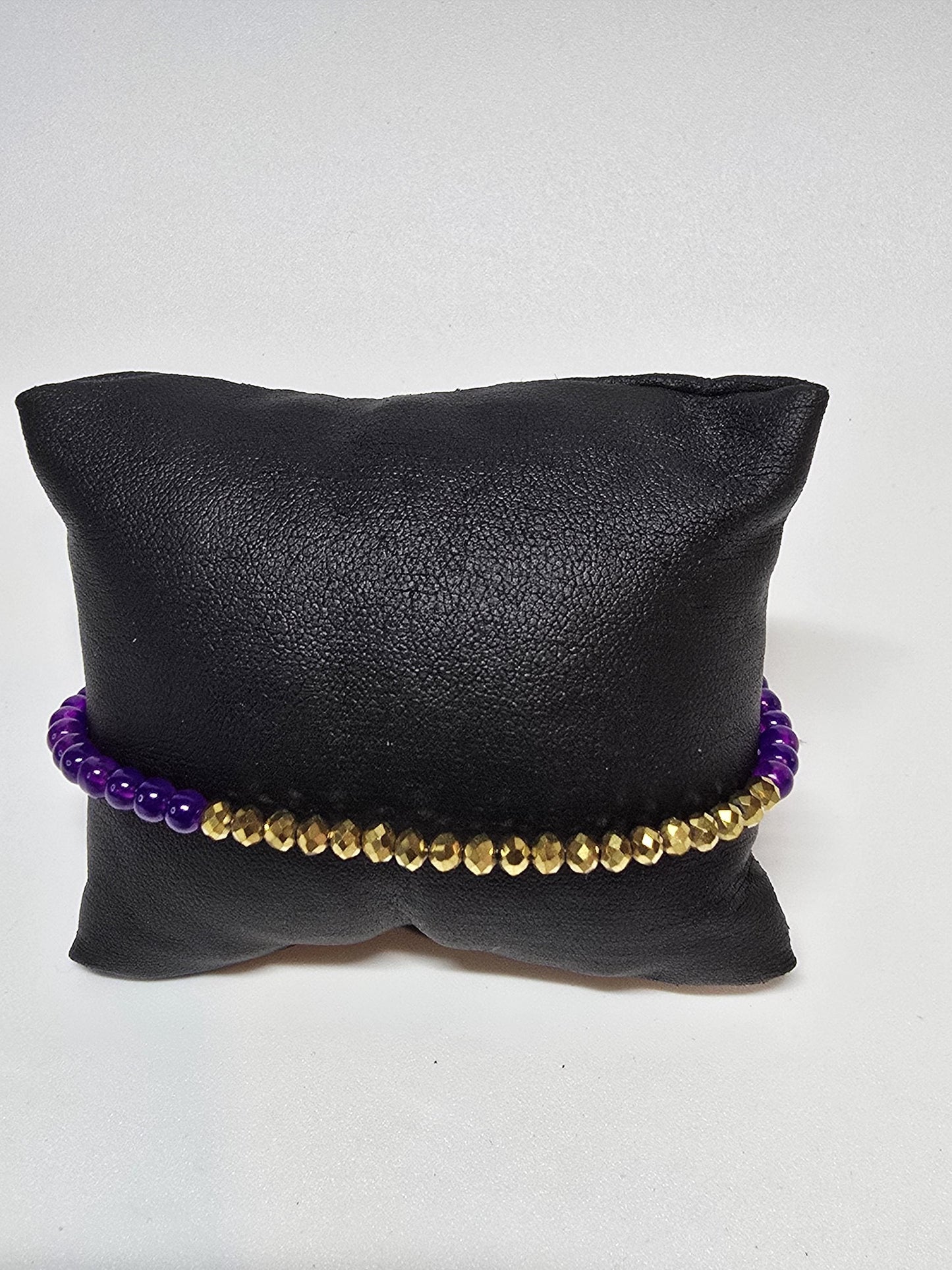 Purple Beaded Jewelry Set, Gold Accent Necklace, Bracelet, Earrings