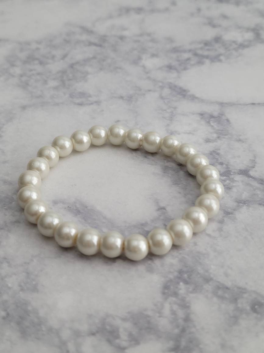 Handmade White Pearl Double Strand Bracelet | Rhinestone Spacers