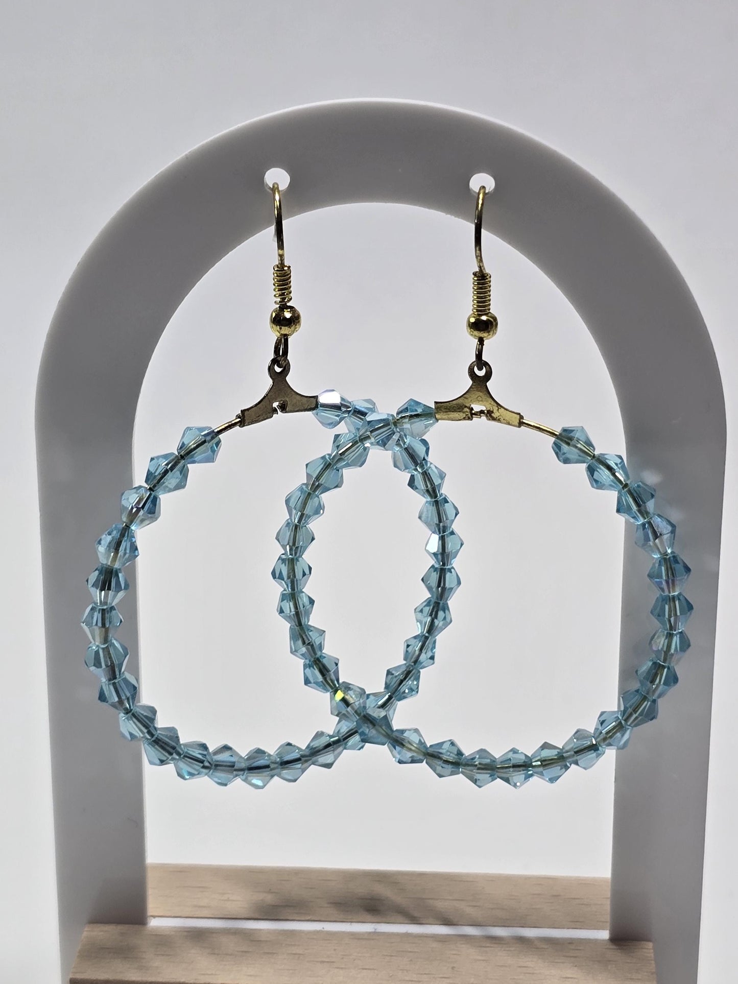 Blue Crystal Beaded Hoop Earrings | Lightweight Statement Jewelry