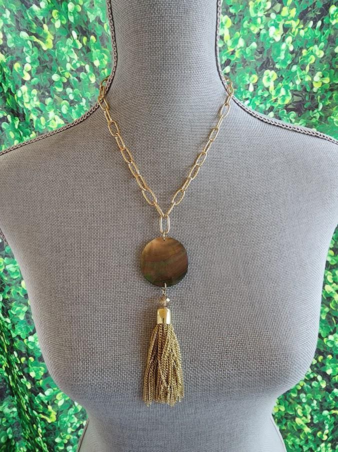 Mother of Pearl Necklace with Gold Tassel | Coastal Statement Jewelry