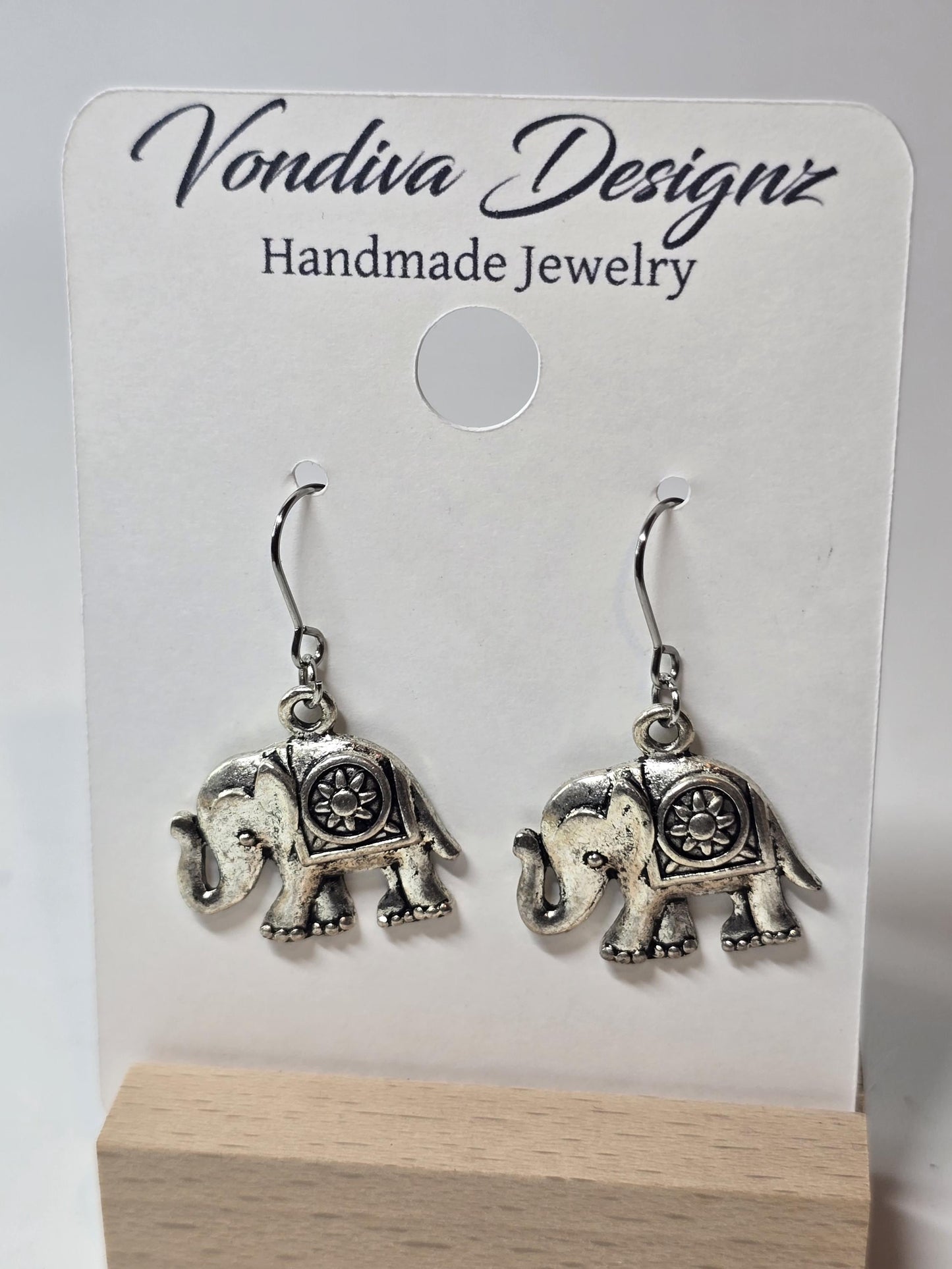 Silver Elephant Charm Earrings | Handmade Animal Jewelry | Symbolic Dangle Earrings