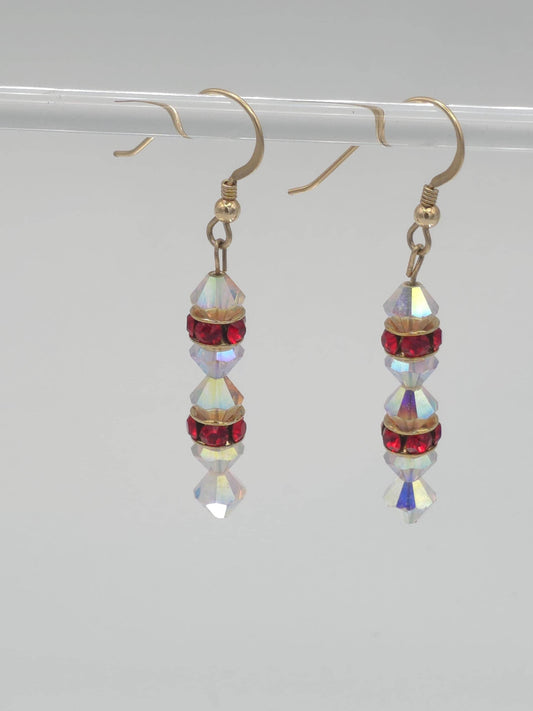 Gold Red Crystal Earrings | Handmade Dangle Earrings | Sparkle Jewelry