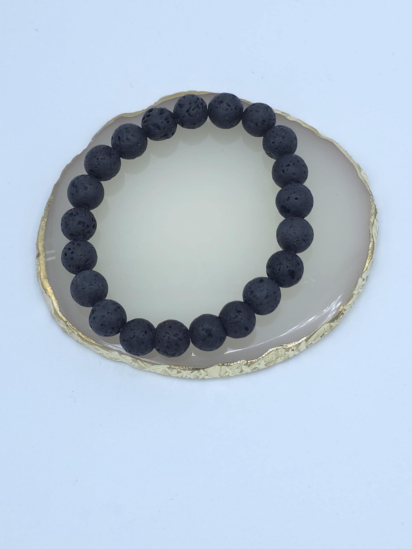 Matte Black Lava Stone Bracelet Stack | Unisex Stretch Jewelry