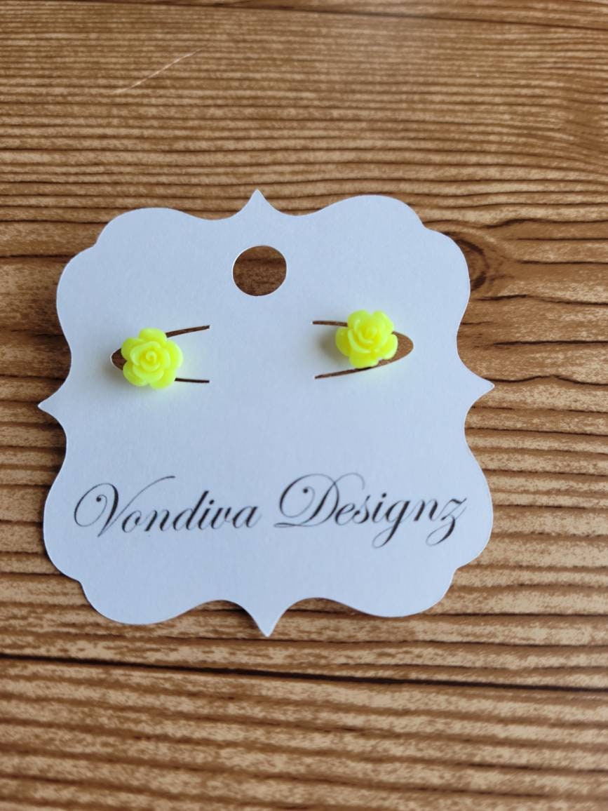 Handmade Neon Yellow Flower Stud Earrings