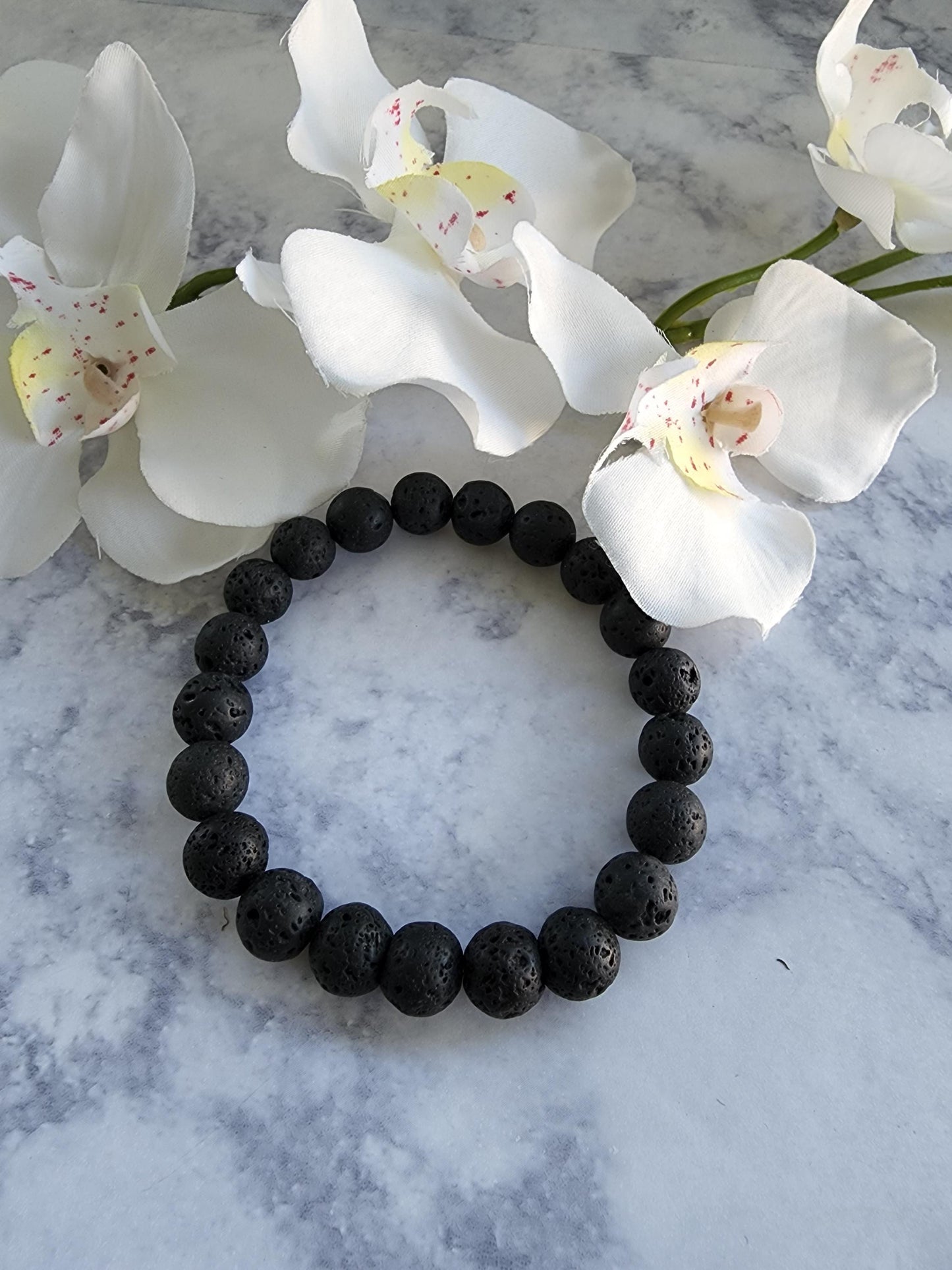 Matte Black Lava Stone Bracelet Stack | Unisex Stretch Jewelry