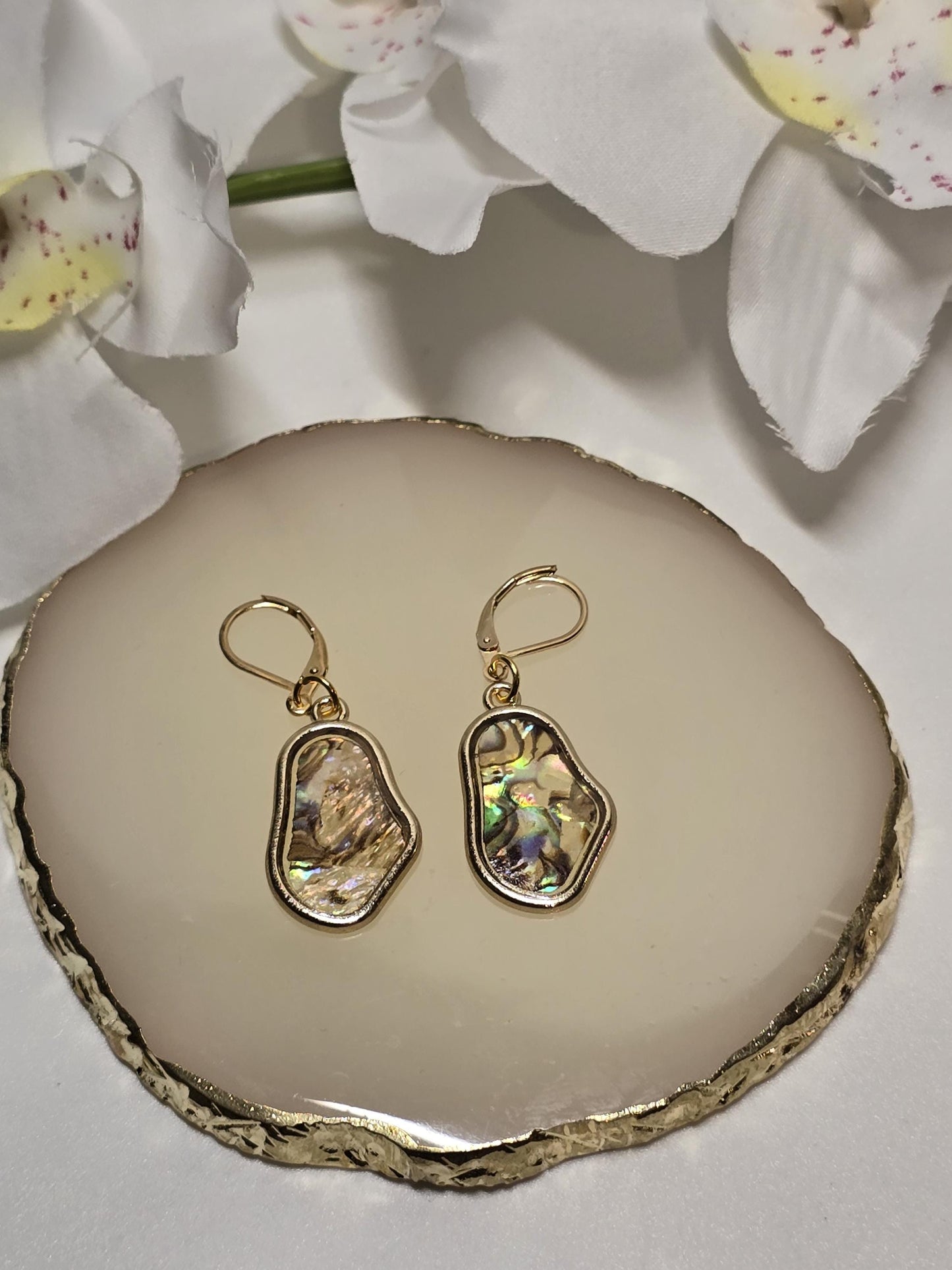 Abalone Shell Gold Earrings | Iridescent Statement Drop Earrings | Ocean Inspired Jewelry | Elegant Gift
