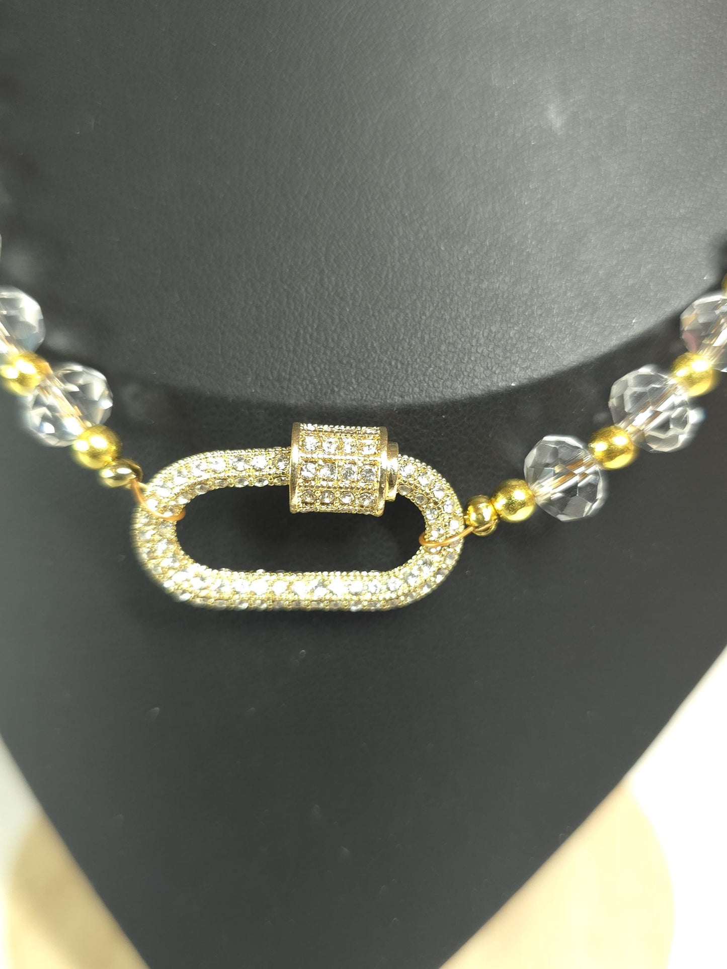 Clear Glass Bead Necklace | Gold Pavé Clasp Necklace | Handmade Statement Jewelry | One of a Kind