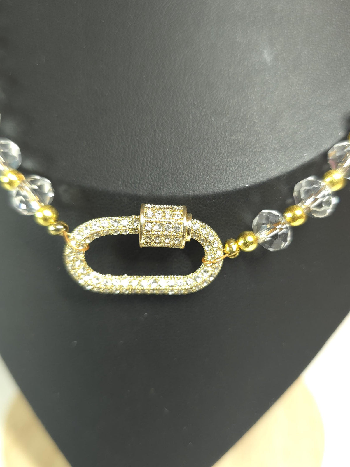 Faceted Glass Bead Necklace with Pavé Clasp