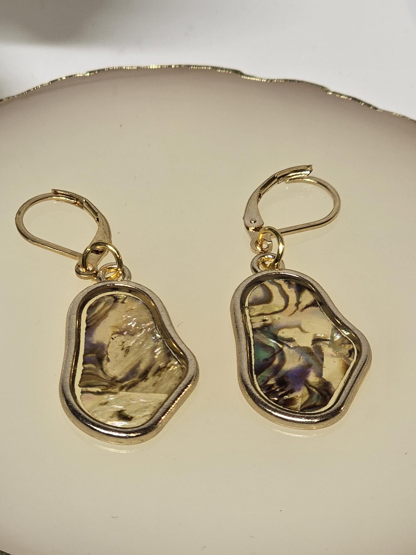 Abalone Shell Gold Earrings | Iridescent Statement Drop Earrings | Ocean Inspired Jewelry | Elegant Gift