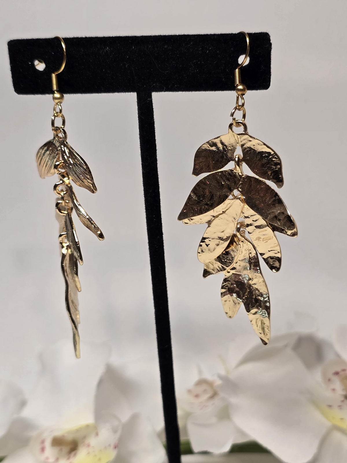 Gold Textured Layered Leaf Earrings