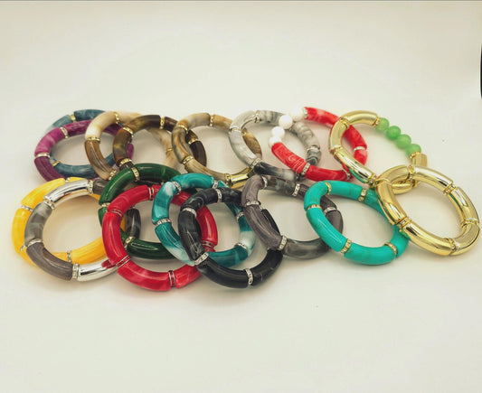 Chunky Acrylic Tube Bracelet | Colorful Statement Stretch Bracelet | Beaded Luxe Jewelry