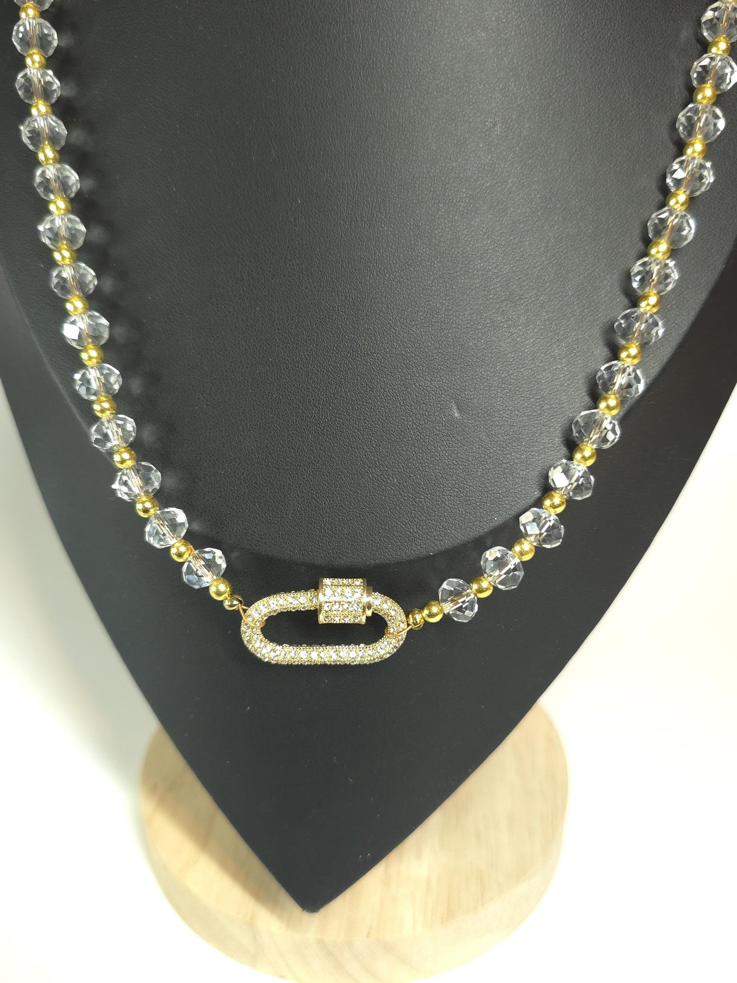 Clear Glass Bead Necklace | Gold Pavé Clasp Necklace | Handmade Statement Jewelry | One of a Kind