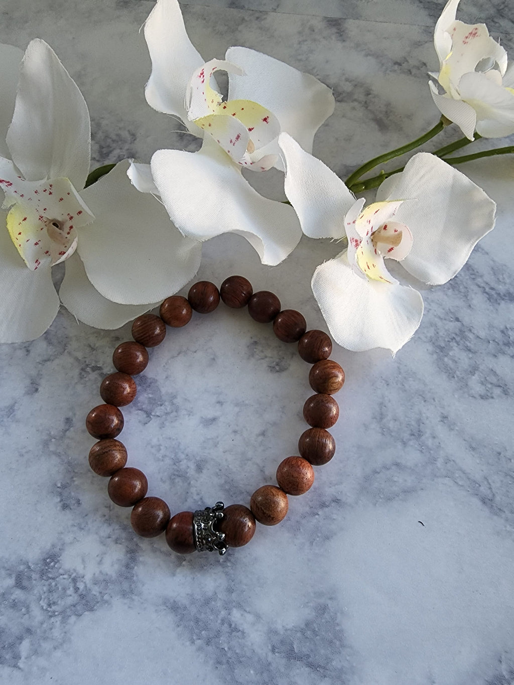 Brown Beaded Bracelet with Crown Charm