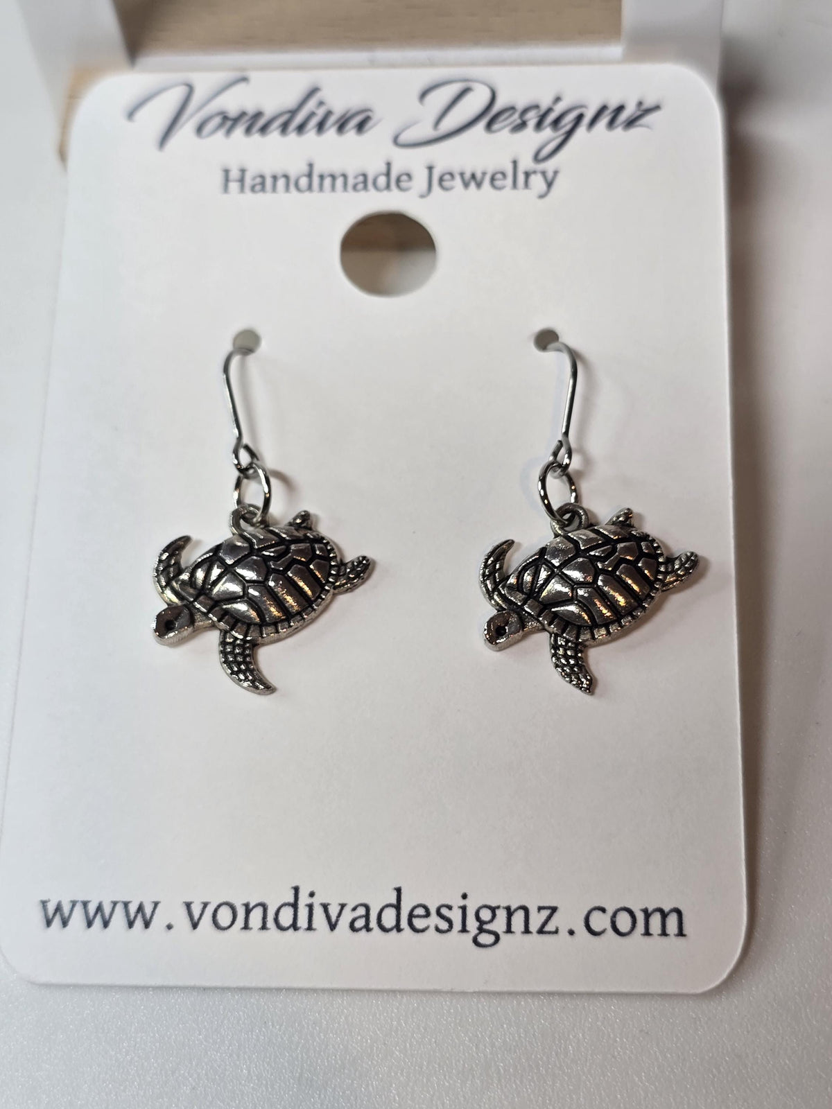 Silver Turtle Dangle Earrings