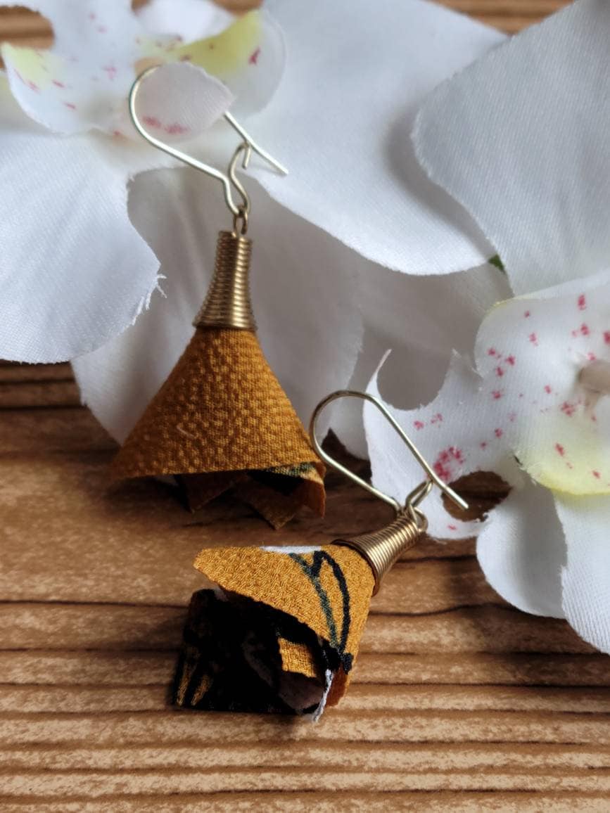 Handmade Fabric Petal Earrings – Lightweight Boho Dangle, Gift for Her