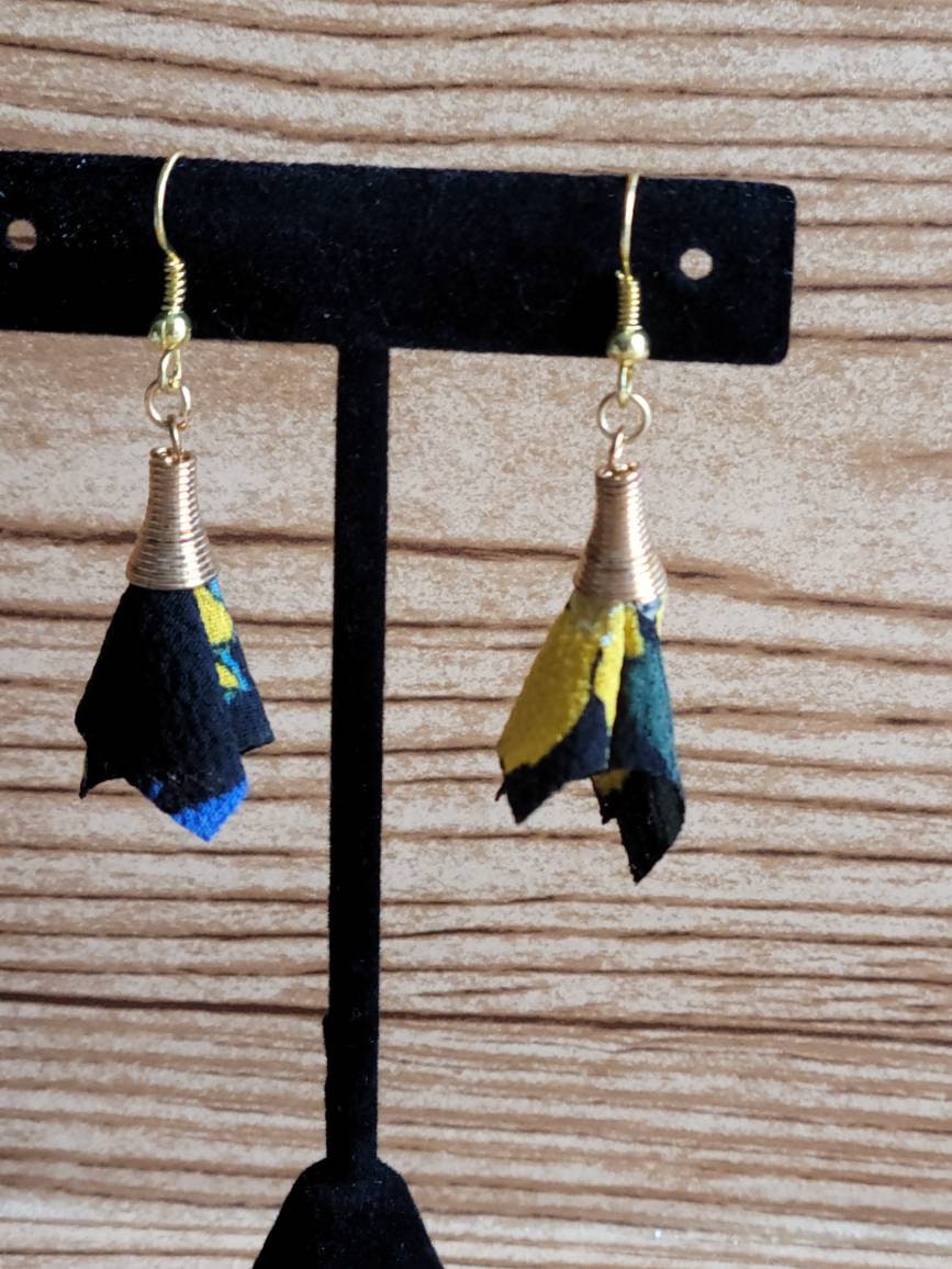 Handmade Fabric Petal Earrings – Lightweight Boho Dangle, Gift for Her