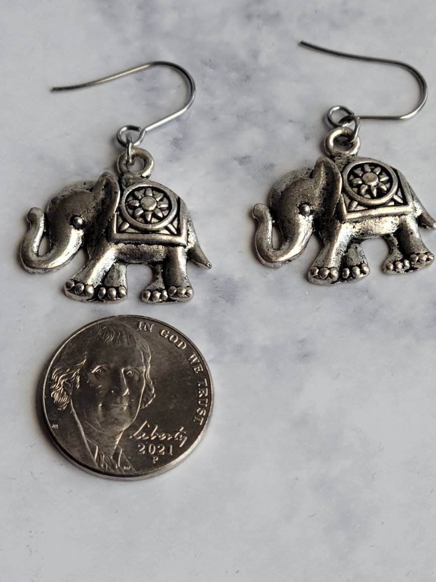 Silver Elephant Charm Earrings | Handmade Animal Jewelry | Symbolic Dangle Earrings