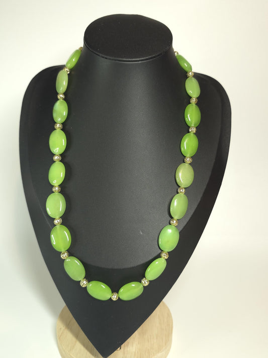 Green Beaded Necklace | Oval Stone Necklace | Handmade Statement Jewelry | One of a Kind