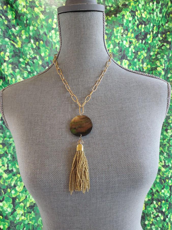 Mother of Pearl Necklace with Gold Tassel | Coastal Statement Jewelry