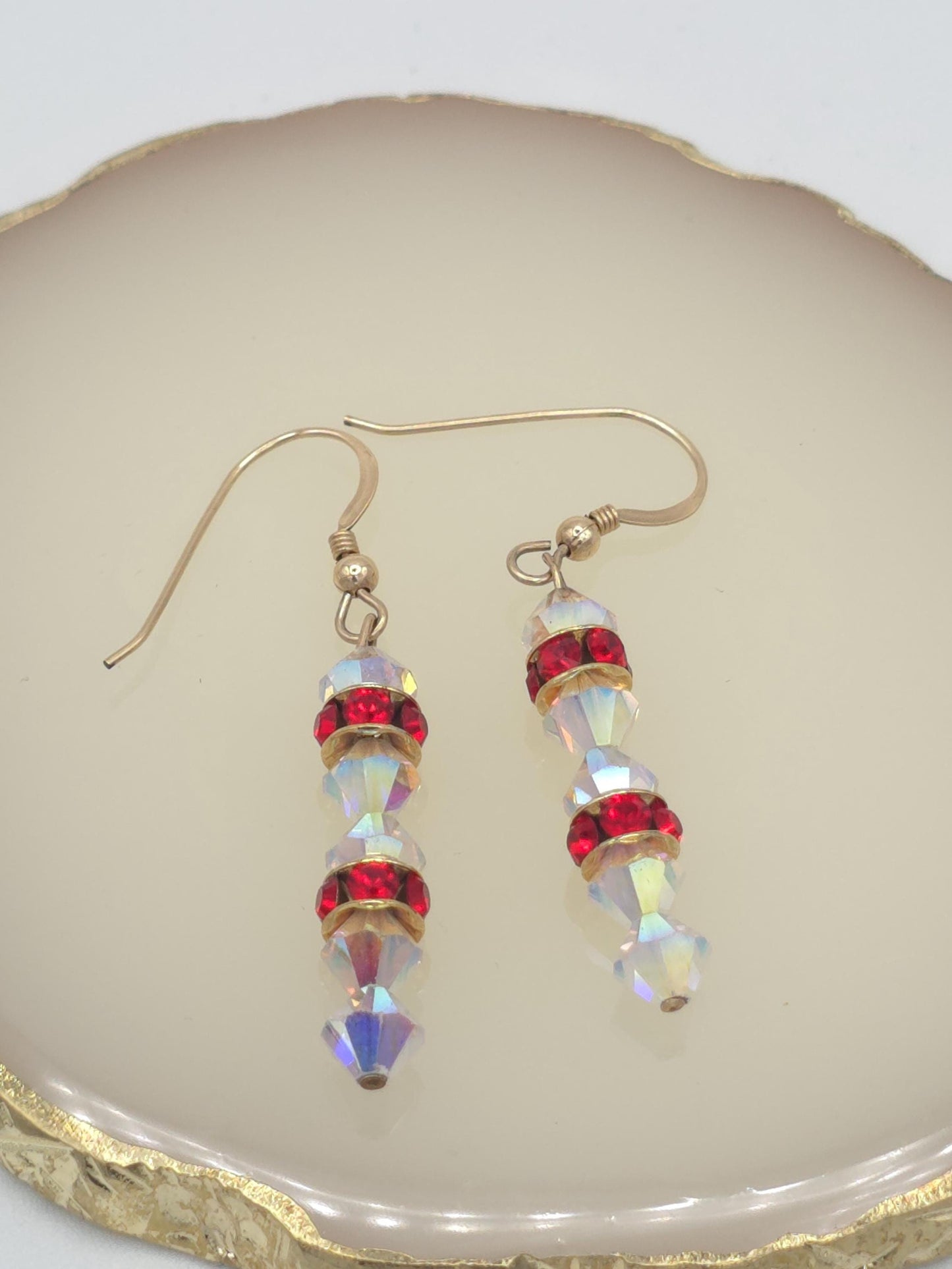Gold Red Crystal Earrings | Handmade Dangle Earrings | Sparkle Jewelry