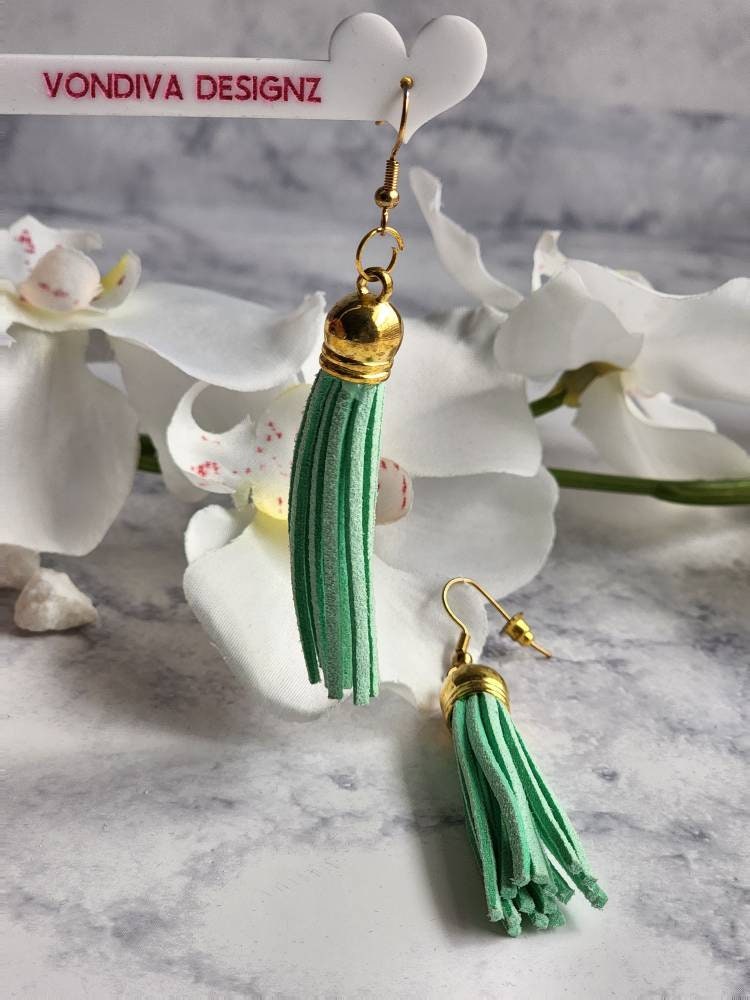 Sage Green Tassel Earrings | Faux Suede Dangles