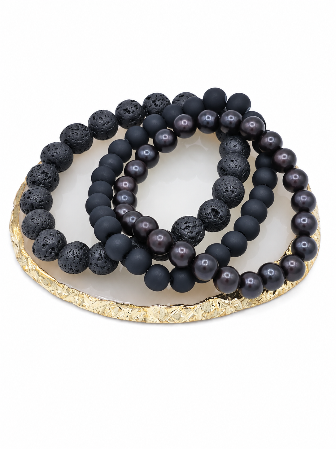 Matte Black Mixed Bead Bracelet Stack