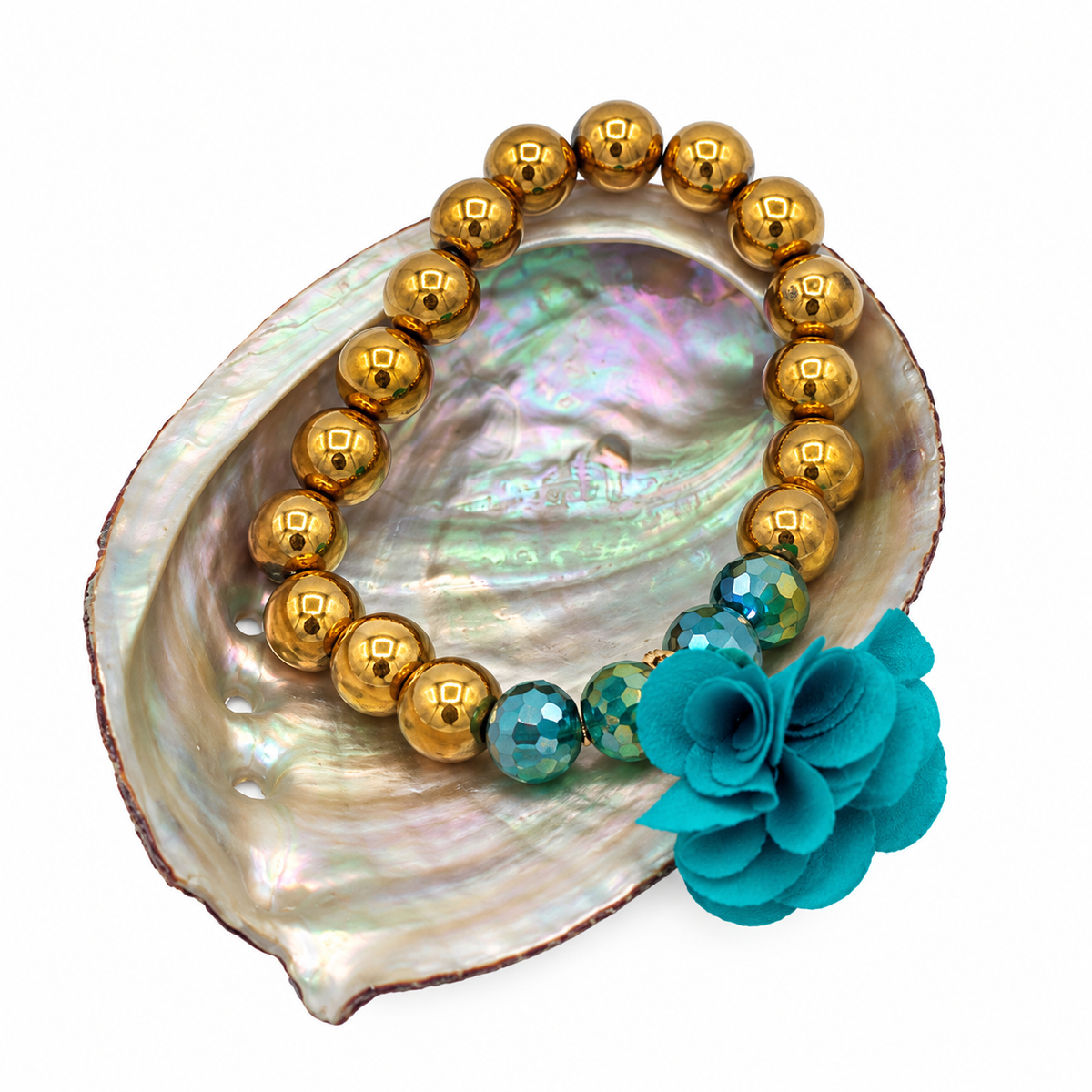 Gold & Teal Flower Bracelet