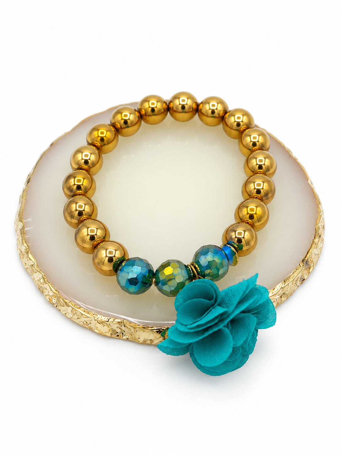 Gold & Teal Flower Bracelet