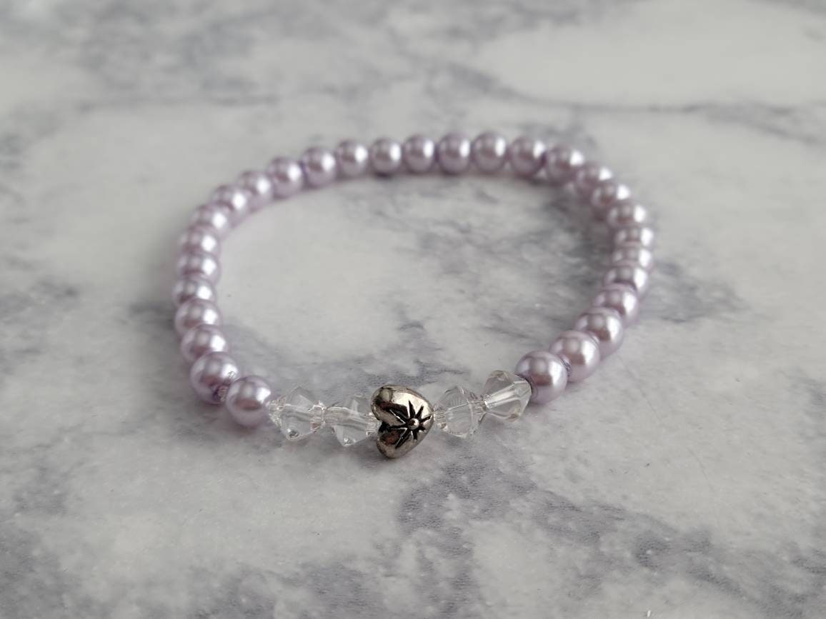 Lavender heart charm bracelet set